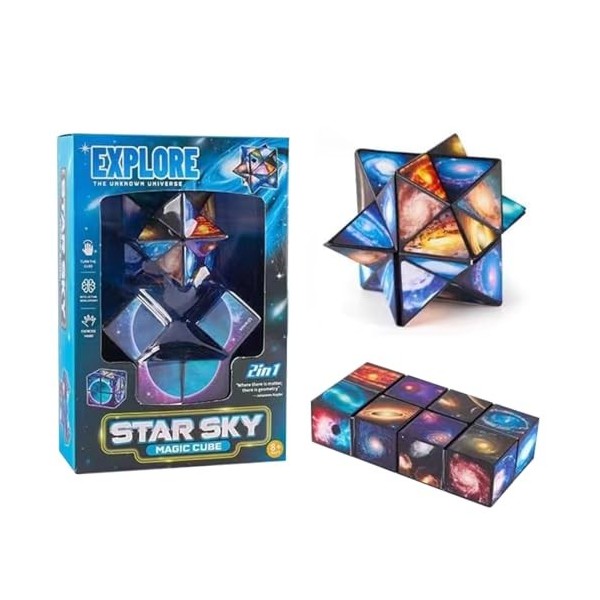 BSNRDX Magique, Magic Star 2 en 1 Cube Magique du Ciel Etoilé Cube Transformant Jouet Anti-Stress 3D Puzzle Infini Magic pour