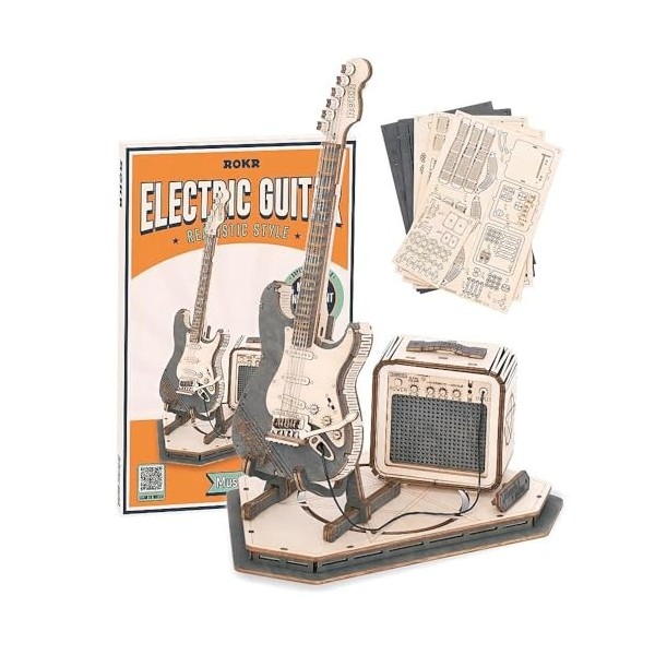 ROKR Puzzle 3D en Bois Guitare électrique,Kit de Modélisme pour Adultes à Construire,Jeu de Construction de Puzzles pour Adul