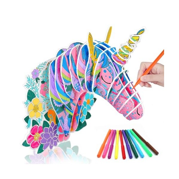 yosiio Puzzle à Colorier 3D, Puzzle 3D Licorne Fille, Loisir Creatif Enfant, Bricolage Enfant, Puzzle 3D Adulte et Puzzle 3D 