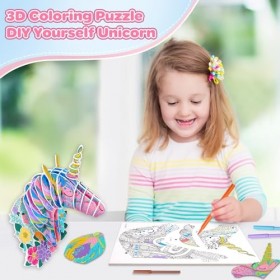 yosiio Puzzle à Colorier 3D, Puzzle 3D Licorne Fille, Loisir Creatif Enfant, Bricolage Enfant, Puzzle 3D Adulte et Puzzle 3D 