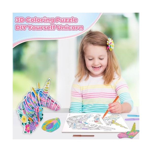 yosiio Puzzle à Colorier 3D, Puzzle 3D Licorne Fille, Loisir Creatif Enfant, Bricolage Enfant, Puzzle 3D Adulte et Puzzle 3D 