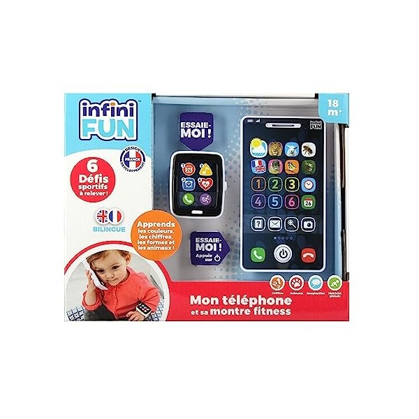 Infini Fun - Mon téléphone et sa montre fitness - La première montre fitness & téléphone bilingue Français/Anglais d’imitatio