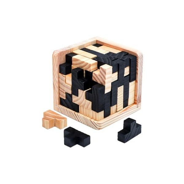 HADAVAKA Casse-tête en Bois, Tetris Jigsaw Brain Teaser Jouet, Jouet De Construction Géométrique 3D, Blocs en Forme De T/L, J