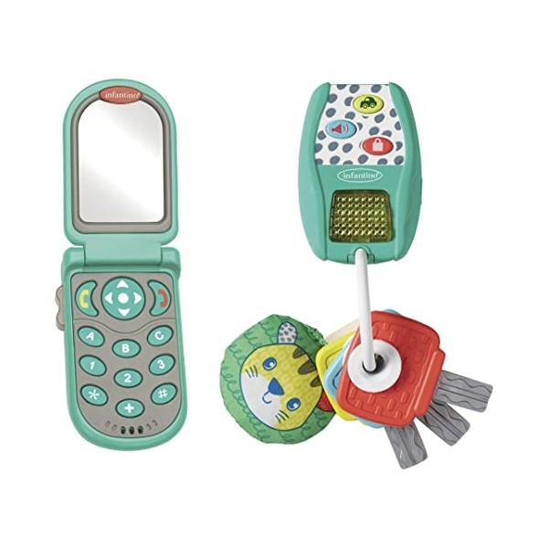 INFANTINO Mini-me Pretend set cadeau Téléphone Flip and Peek avec porte-clés Music & Lights, facile à saisir pour le développ