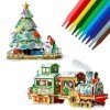 THE TWIDDLERS Ensemble Cadeau Puzzle 3D Sapin de Noël & Train pour Construire & Colorer Vous-Même avec 10 Marqueurs - Activit