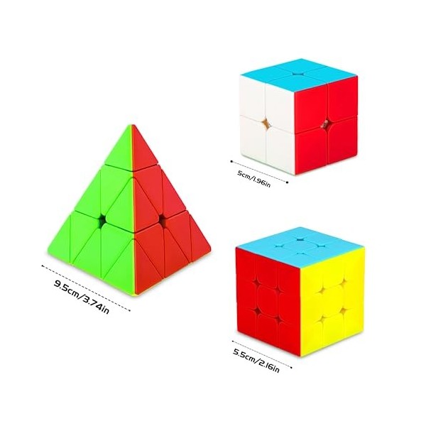 Coolzon Speed Magic Cube Ensemble, 3 Pack Speed Speed Cubes Magic Pyraminx Pyramid Cube + 2x2 + 3x3 Magic Puzzle Cubes 3D Puz