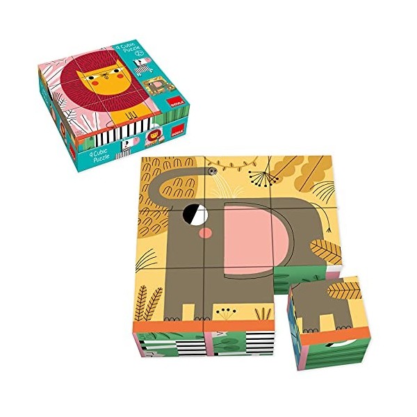Goula 9 Cubic Cubes Puzzles sur Le thème des Animaux de la Jungle pour Enfant dès 2 Ans, 53469, Multicolore
