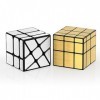 ROXENDA Speed Cube Ensemble de 2 Gold Mirror S Cube, Silver Windmirror Cube, Irrégulier Speedcubing 3x3x3 Twisty Box Puzzle