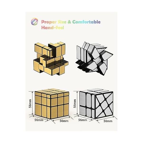 ROXENDA Speed Cube Ensemble de 2 Gold Mirror S Cube, Silver Windmirror Cube, Irrégulier Speedcubing 3x3x3 Twisty Box Puzzle