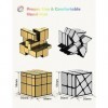 ROXENDA Speed Cube Ensemble de 2 Gold Mirror S Cube, Silver Windmirror Cube, Irrégulier Speedcubing 3x3x3 Twisty Box Puzzle