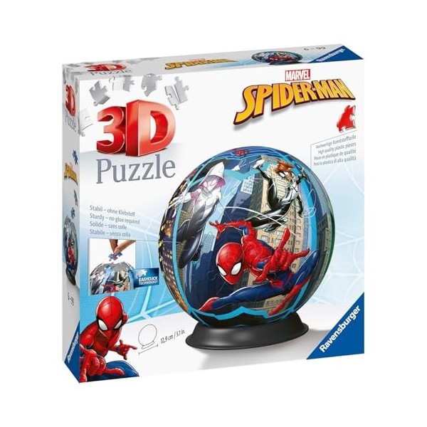 Ravensburger - Puzzle 3D Ball - Spider-Man - A partir de 6 Ans - 72 pièces numérotées à Assembler sans Colle - Support Inclus