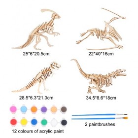 LongZYU Puzzle à colorier 3D 4 pièces Puzzle en Bois Loisirs Créatifs Puzzle 3D en Bois Bricolage Kits Puzzle 3D Dinosaure po