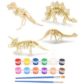 LongZYU Puzzle à colorier 3D 4 pièces Puzzle en Bois Loisirs Créatifs Puzzle 3D en Bois Bricolage Kits Puzzle 3D Dinosaure po