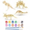 LongZYU Puzzle à colorier 3D 4 pièces Puzzle en Bois Loisirs Créatifs Puzzle 3D en Bois Bricolage Kits Puzzle 3D Dinosaure po