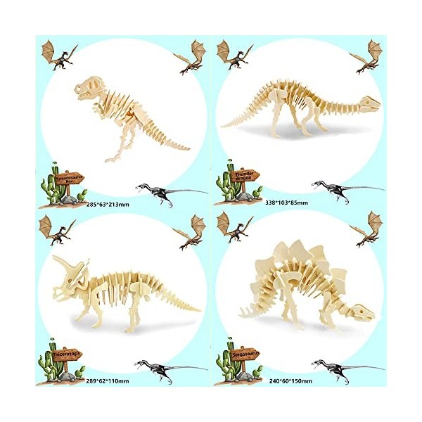 LongZYU Puzzle à colorier 3D 4 pièces Puzzle en Bois Loisirs Créatifs Puzzle 3D en Bois Bricolage Kits Puzzle 3D Dinosaure po