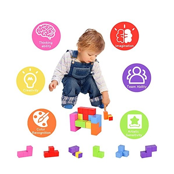 Ulikey Blocs de Construction Magnétique, Magique Cube de Construction Jouets avec 7 Bricks + 54 Cartes, 3D Puzzle Cube Jeu d