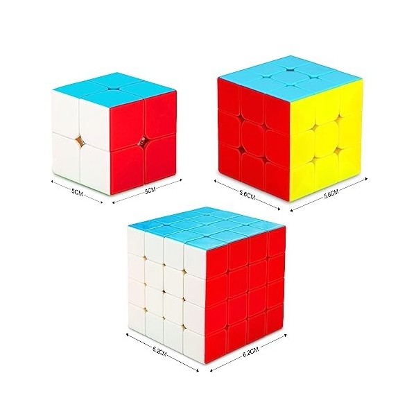 Coolzon Speed Magic Cube Ensemble, 3 Pack Cube Magique 2x2x2 3x3x3 4x4x4 avec Autocollant de PVC 3D Puzzle Cube Brain Teasers