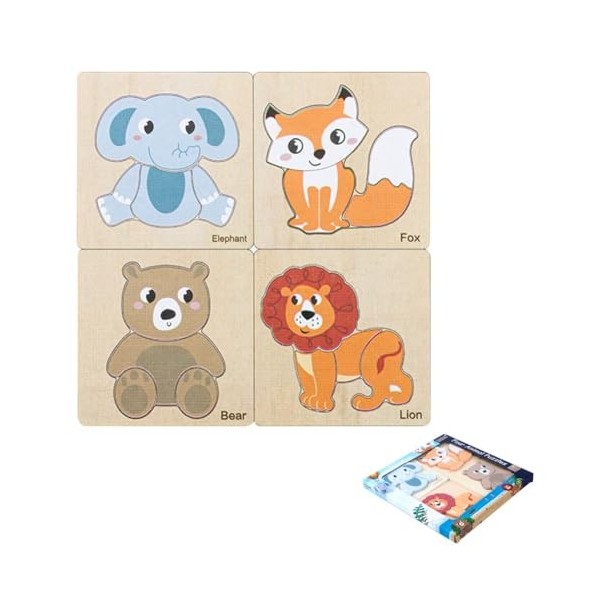 LOMUG Puzzle de dés 3D - Puzzle de dés - Motif animal - Pour garçons et filles de 3 à 4 ans - Animaux sauvages