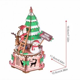 JINGAN Boîte à Musique Puzzles en Bois, Kit de Construction de maquettes à Faire soi-même, Affichage mécanique de Noël, Cadea