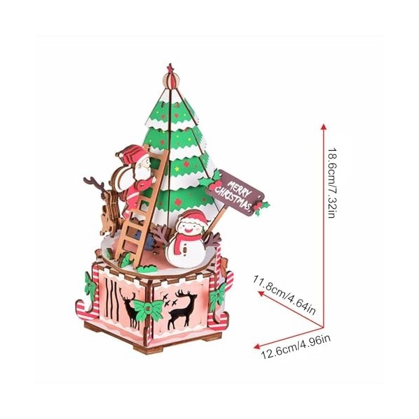 JINGAN Boîte à Musique Puzzles en Bois, Kit de Construction de maquettes à Faire soi-même, Affichage mécanique de Noël, Cadea