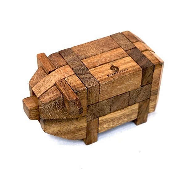 Little Pig : Puzzle en bois 3D fait à la main et bio pour adultes de SiamMandalay avec coffret cadeau SM gratuit photo 