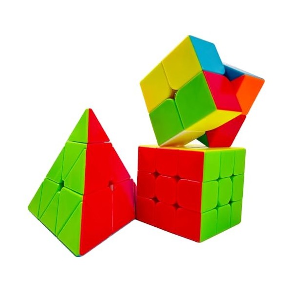 EACHHAHA 3 pièces Speed Cube Set,2x2,3x3,Pyramide,Professionnel, Lisse, Haute tolérance aux pannes,Convient aux Exercices de 