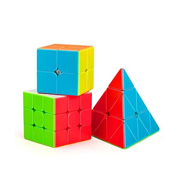 Maomaoyu Speed Cube Set, 3 Pack Smooth Speed Puzzle Cube pour Enfants et Adultes, Cube Magique 2x2 3x3 Pyraminx, Stickerless