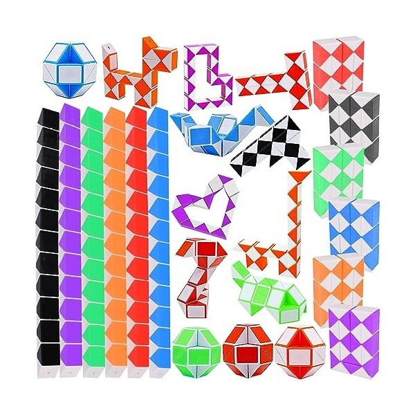 Funmo 24 Pièces Serpent Magique avec 24 Blocs, Snake Puzzle Cube Magie Serpent Mini Twist Puzzle Twisty Toy pour Adultes et E