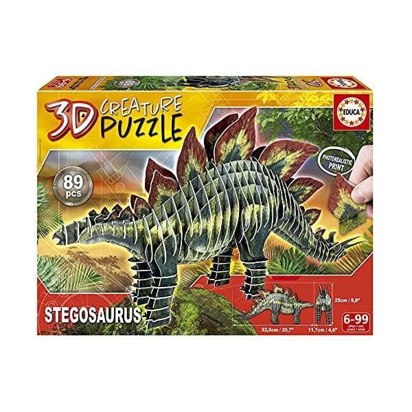 Educa - Puzzle 3D Stegosaurus 3D Creature Puzzle, Puzzle pour Enfants Casse-tête pour Développement, Agilité et Amusement Le