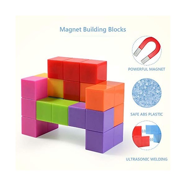 Ulikey Magique Cube, Blocs de Construction Jouets avec 7 Bricks + 54 Cartes, 3D Puzzle Cube Jeu dentraînement Cérébral Educa