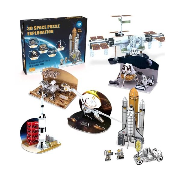 Ensemble de Puzzles de Exploration spaciale 3D, Lot de 6 engins spaciaux Puzzle de 303 pièces pour Cadeau de Noël danniversa