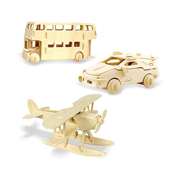 Georgie Porgy Kits de Construction en Bois Puzzle en Bois 3D Scie Sauteuse Maquettes en Bois pour Les Enfants Jouet Lot de 3 