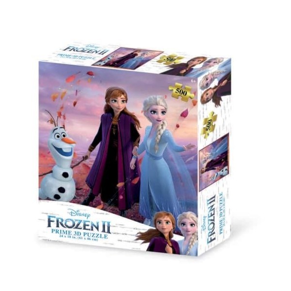 Grandi Giochi- Frozen, Elsa, Anna e Olaf II Puzzle lenticulaire Horizontal avec 500 pièces incluses et Emballage avec Effet 3