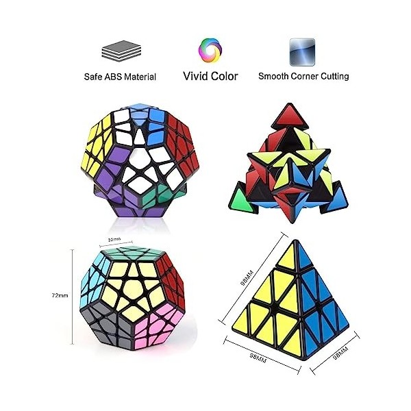 ROXENDA Ensemble Speed Cube, Pyramide Megaminx Speed Cube Smooth Puzzle Cube Set, 2 Pack