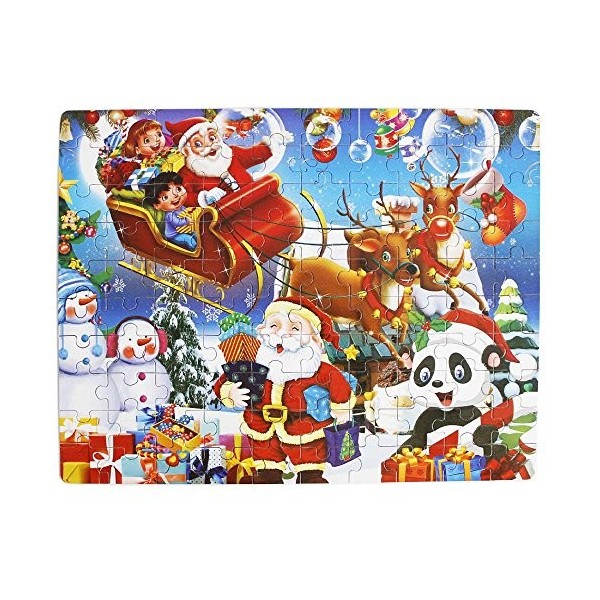 FunnyGoo coloré en Bois 100 pièces Santa Puzzle Joyeux Noël Noël Père Noël dans Une boîte Grand Cadeau pour Les Enfants + Un 