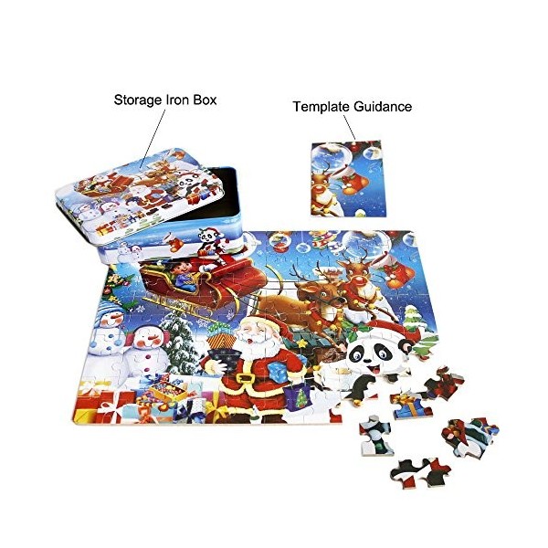 FunnyGoo coloré en Bois 100 pièces Santa Puzzle Joyeux Noël Noël Père Noël dans Une boîte Grand Cadeau pour Les Enfants + Un 