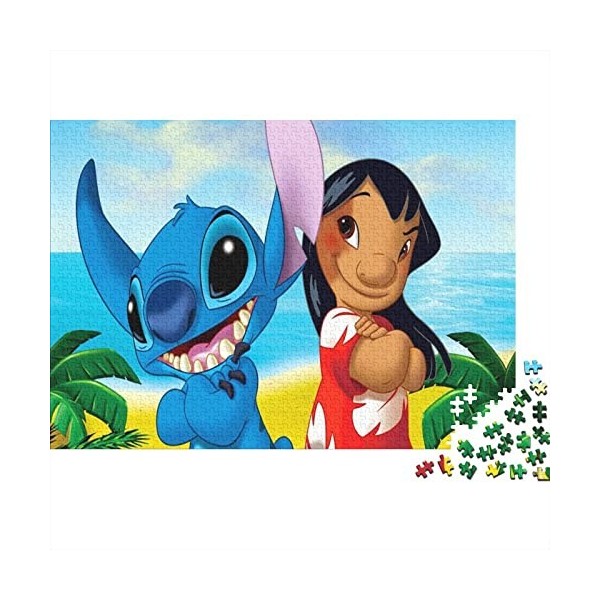 Puzzle Adulte 300 Pièces Stitch Lilo & Stitch Personnages animés Puzzle Classique Kit Bricolage Jouet en Bois Cadeau Unique D