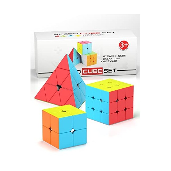 Vdealen Speed Cube Magique 2x2 3x3 Pyramide Cube de Vitesse, sans Autocollant Magic Cube pour Débutants et Utilisateurs Avanc