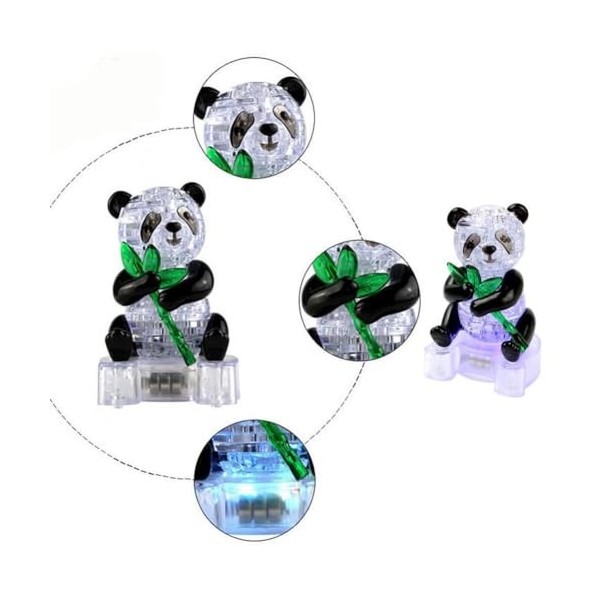 Fituenly Puzzle Cristal 3D Panda, Puzzle en 3D Lumineux de Panda, Cadeaux pour Filles, garçons, Adultes.