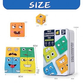 Montessori Interactif Emoji Bloc,Expressions en Bois Matching Block Puzzles,Cubes Face Change Cube Jeu,Cube de Construction E
