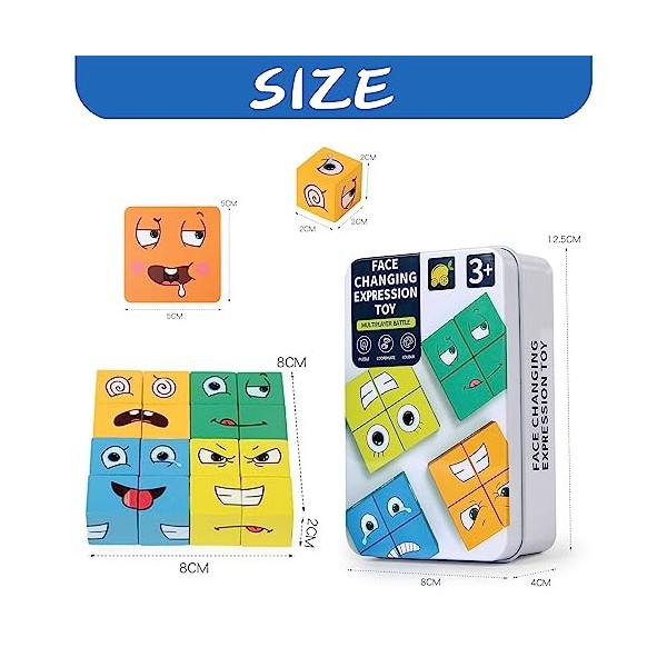 Montessori Interactif Emoji Bloc,Expressions en Bois Matching Block Puzzles,Cubes Face Change Cube Jeu,Cube de Construction E