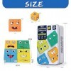 Montessori Interactif Emoji Bloc,Expressions en Bois Matching Block Puzzles,Cubes Face Change Cube Jeu,Cube de Construction E