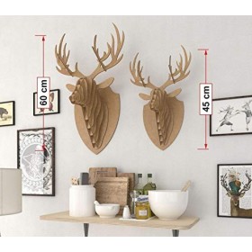 TÊTE DE CERF Trophée animalier bricolage en carton recyclé. Kit puzzle 3D sculpture murale décor animalier. Produit artisanal