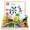 Puzzles en Bois Magnétiques avec Tableau Double-face Aimant Véhicule Jigsaw Puzzle Chevalet Planche à Dessin Noir Blanc Jeu E