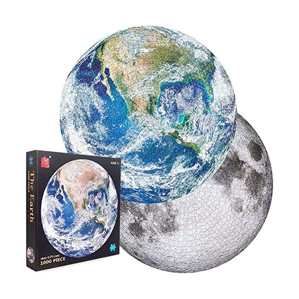 1000 pièces de puzzles pour adultes et enfants - Puzzle visuel 3D rond double face terre et lune - Jeux de puzzle anti-stress