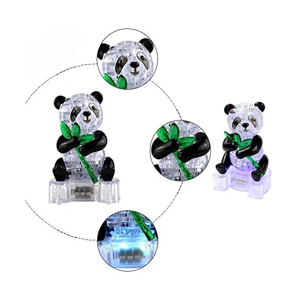 Fopytu Crystal Puzzles 3D Puzzle Panda avec Décoration De Maison Légère Clignotante Jouet danniversaire pour Enfants Enfants