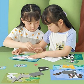 Bricolage Enfants Animaux Autocollants Faits À La Main, 12 Feuilles/Ensemble Dessin Animé 3D EVA Autocollant Jouets, Puzzle J