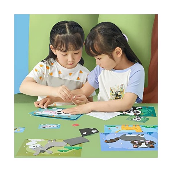 Bricolage Enfants Animaux Autocollants Faits À La Main, 12 Feuilles/Ensemble Dessin Animé 3D EVA Autocollant Jouets, Puzzle J