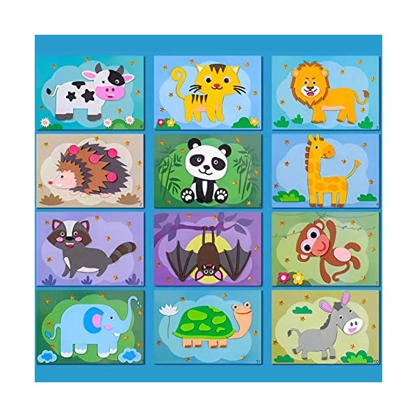 Bricolage Enfants Animaux Autocollants Faits À La Main, 12 Feuilles/Ensemble Dessin Animé 3D EVA Autocollant Jouets, Puzzle J