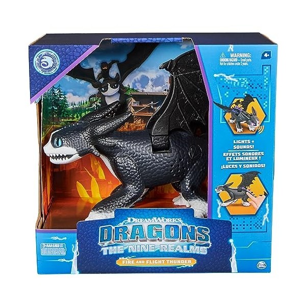 Spin Master DreamWorks Dragons Figurine Interactive Fire and Flight Thunder avec Effets Lumineux et sonores 30,4 cm Jouet pou